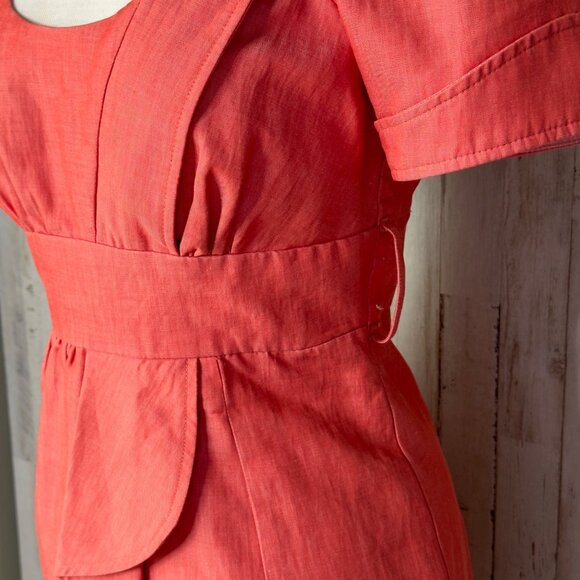 Voom By Joy Han Coral Pink Retro Pin-Up Short Sleeve Faux Wrap Pencil Dress Sz S - Picture 3 of 11